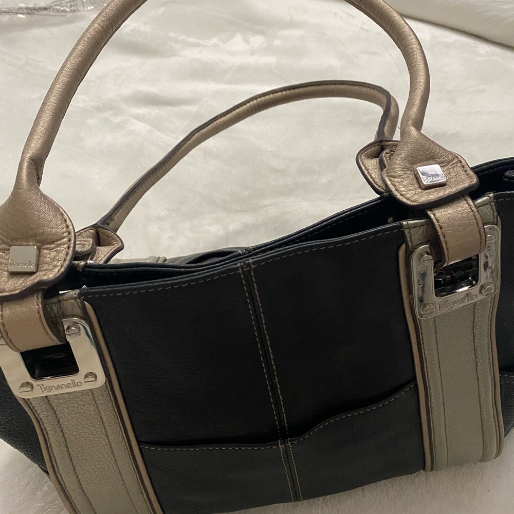 Tiganello black handbag with metallic accents